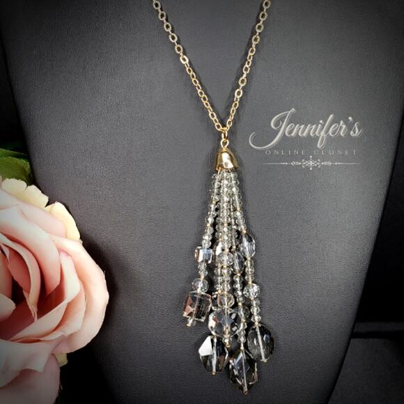 3/$25 a new day Gold & Grey Bead Tassel Pendant Necklace - Picture 3 of 13